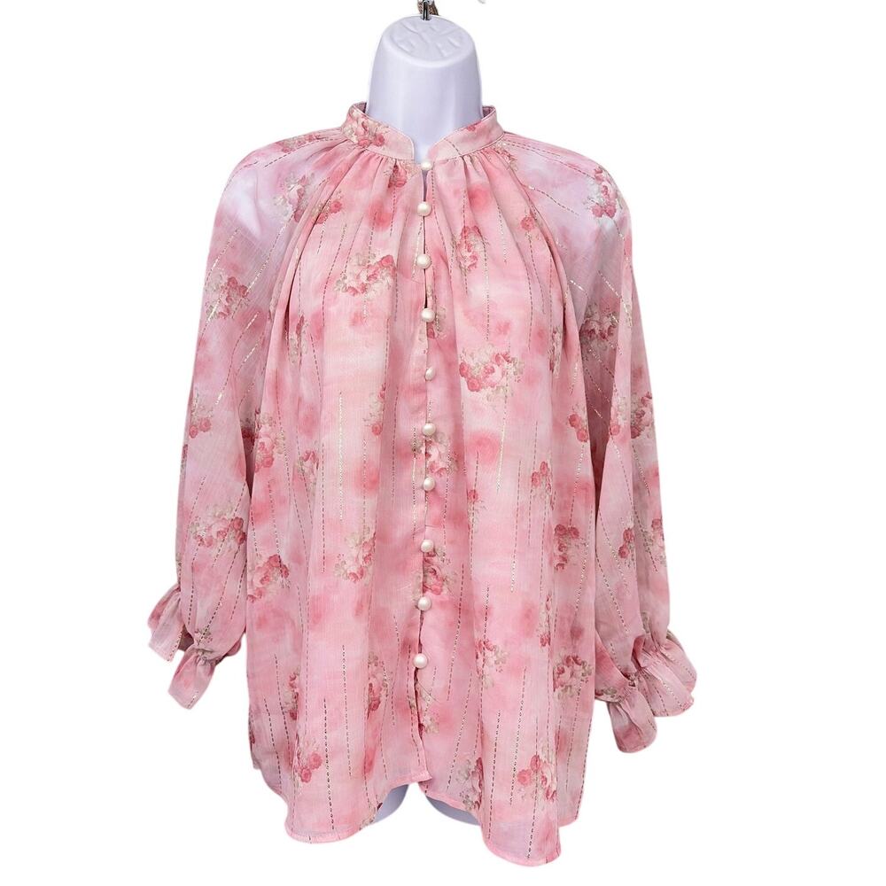 Chicme Cottagecore Regency Romantic Semi-sheer Watercolor Floral Feminine Top S